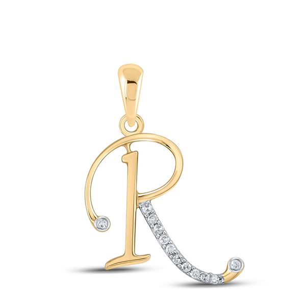 Round Diamond R Initial Letter Pendant 1/12 Cttw 10KT Yellow Gold