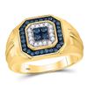 Image 1 : Round Blue Color Enhanced Diamond Square Ring 5/8 Cttw 10KT Yellow Gold