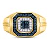 Image 2 : Round Blue Color Enhanced Diamond Square Ring 5/8 Cttw 10KT Yellow Gold