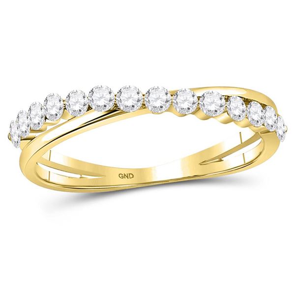 Round Diamond Crossover Stackable Band Ring 1/3 Cttw 10KT Yellow Gold