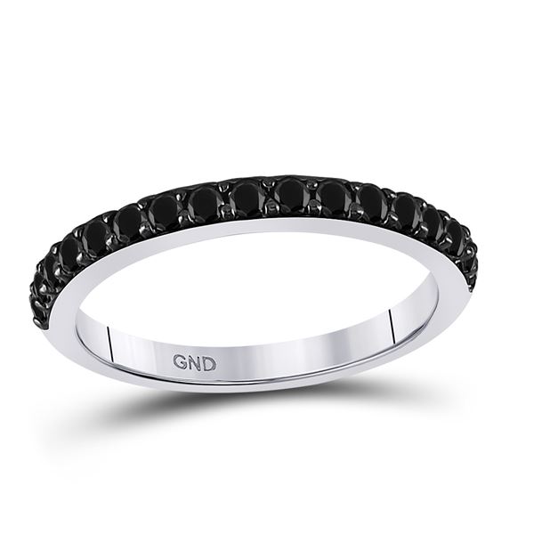 Round Black Color Enhanced Diamond Band Ring 1/2 Cttw 10KT White Gold