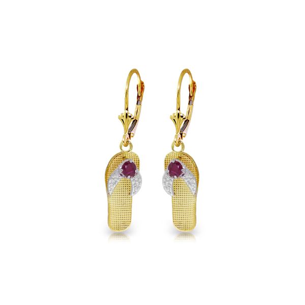 Genuine 0.30 CTW Ruby Earrings 14KT Yellow Gold - REF-58N5R