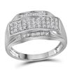 Image 1 : Round Pave-set Diamond Rectangle Cluster Ring 1/3 Cttw 10KT White Gold
