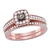 Round Brown Diamond Bridal Wedding Ring Band Set 1/2 Cttw 14KT Rose Gold