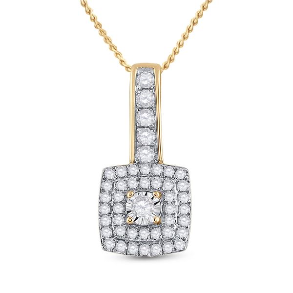 Round Diamond Square Pendant 1/3 Cttw 10KT Yellow Gold