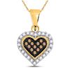 Image 1 : Round Brown Diamond Heart Cluster Pendant 1/8 Cttw 10KT Yellow Gold