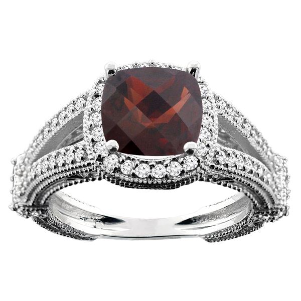 4.10 CTW Garnet & Diamond Ring 10K White Gold - REF-45F3N