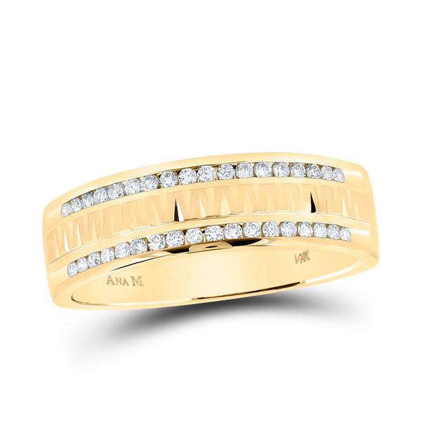 Round Diamond Wedding Double Row Band Ring 1/4 Cttw 14KT Yellow Gold