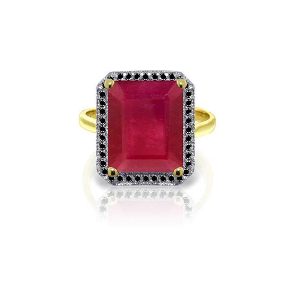 Genuine 7.45 ctw Ruby & Black Diamond Ring 14KT Yellow Gold - REF-116Y6F