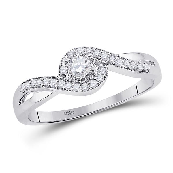 Round Diamond Solitaire Swirl Promise Ring 1/5 Cttw 10KT White Gold
