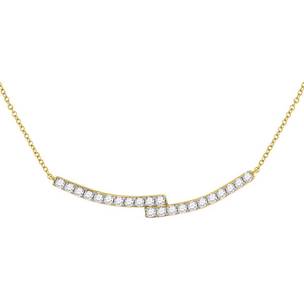 Round Diamond Curved Bypass Bar Necklace 1 Cttw 14KT Yellow Gold