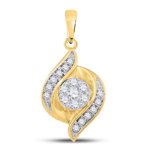 Round Diamond Flower Cluster Pendant 1/5 Cttw 14KT Yellow Gold