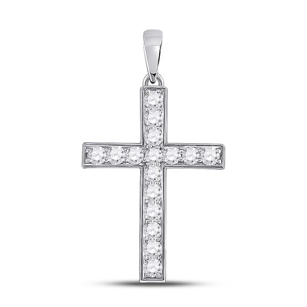 Round Diamond Cross Pendant 1/2 Cttw 10KT White Gold