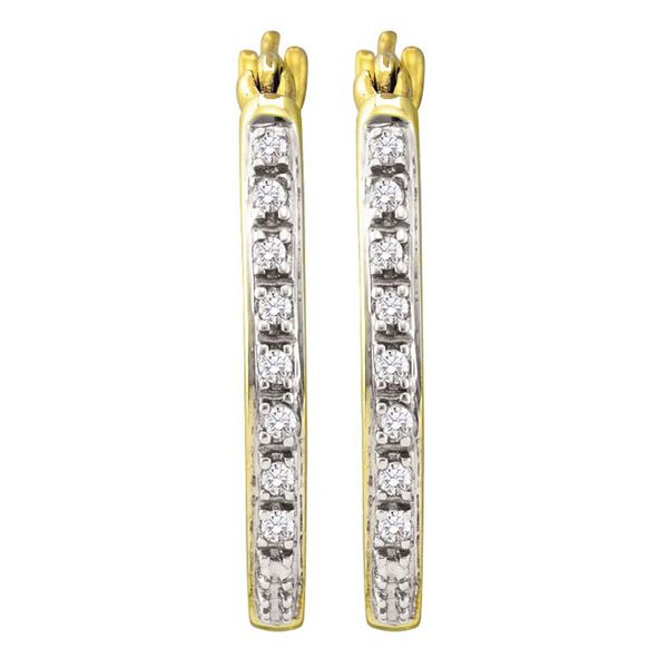 Round Diamond Slender Single Row Hoop Earrings 1/8 Cttw 10KT Yellow Gold