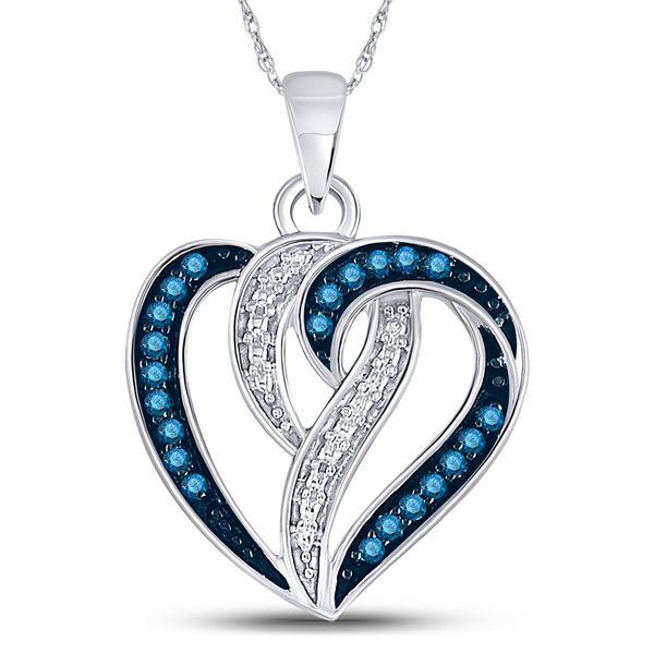 Round Blue Color Enhanced Diamond Heart Pendant 1/6 Cttw 10KT White Gold