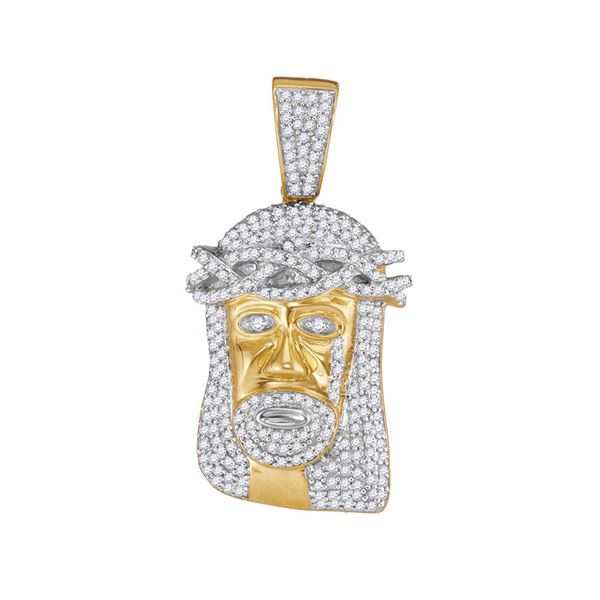 Round Diamond Jesus Face Charm Pendant 3/4 Cttw 10KT Yellow Gold