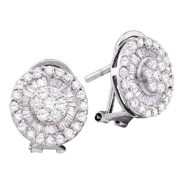 Round Diamond Cluster French-clip Earrings 1 Cttw 14KT White Gold