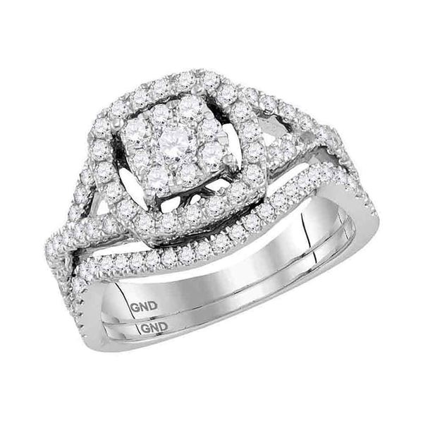 Diamond Bridal Wedding Ring Band Set 1 Cttw 14KT White Gold