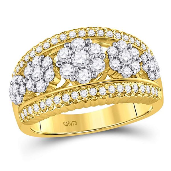 Round Diamond Flower Cluster Ring 1 Cttw 10KT Yellow Gold
