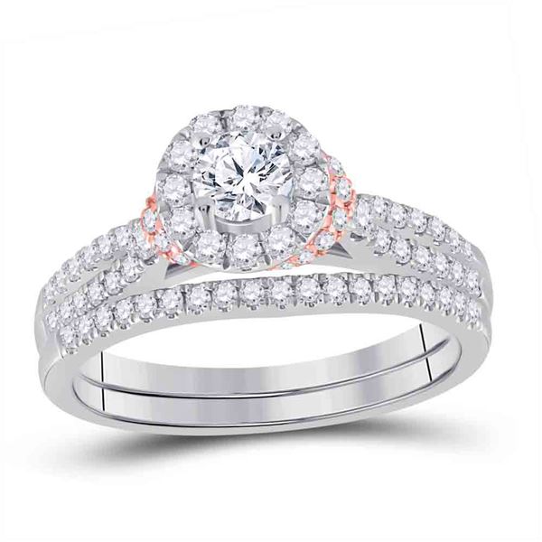 Diamond Bridal Wedding Ring Band Set 1 Cttw 14KT Two-tone Gold