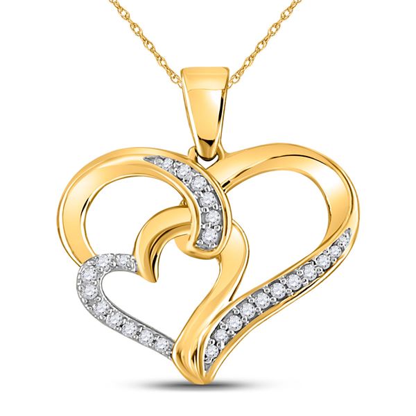 Round Diamond Double Heart Pendant 1/10 Cttw 10KT Yellow Gold