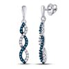 Image 1 : Round Blue Color Enhanced Diamond Dangle Earrings 1/6 Cttw 10KT White Gold