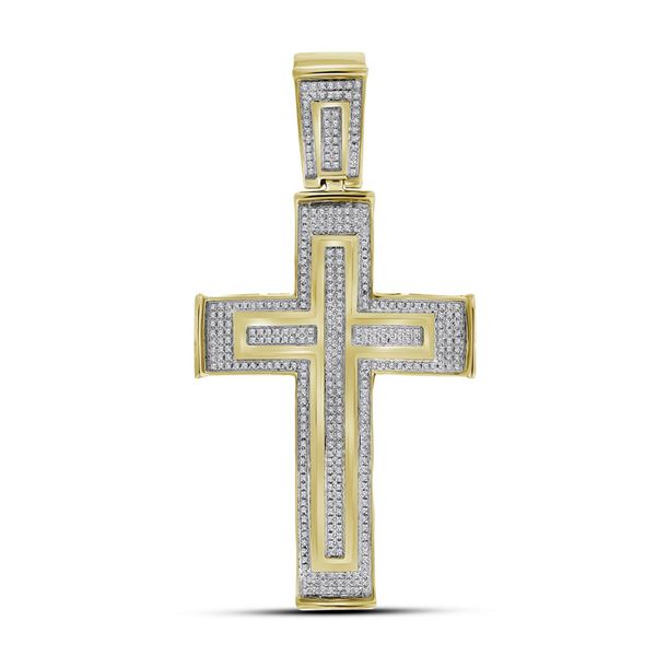 Round Diamond Cross Crucifix Charm Pendant 7/8 Cttw 10KT Yellow Gold