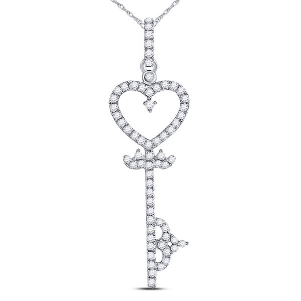 Round Diamond Key Heart Pendant 1/5 Cttw 10KT White Gold