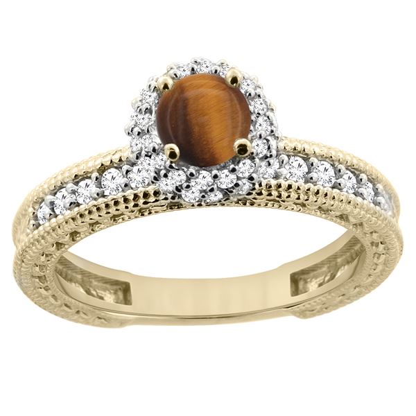 0.95 CTW Tiger Eye & Diamond Ring 14K Yellow Gold - REF-66K2W