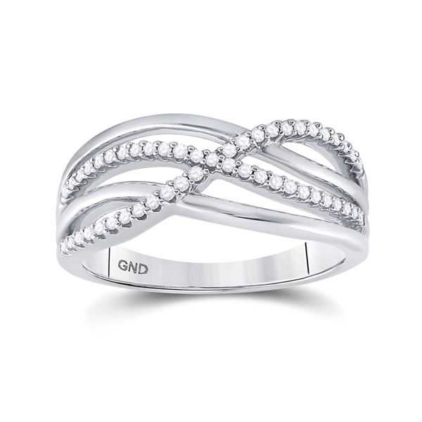 Round Diamond Crossover Woven Band 1/5 Cttw 10KT White Gold