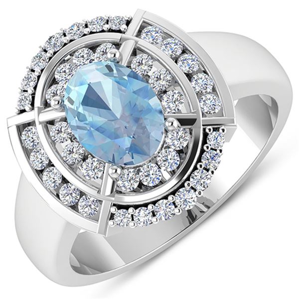 Natural 2.57 CTW Aquamarine & Diamond Ring 14K White Gold - REF-65N2R