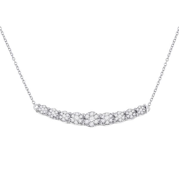 Round Diamond Graduated Curved Bar Necklace 1/2 Cttw 14KT White Gold