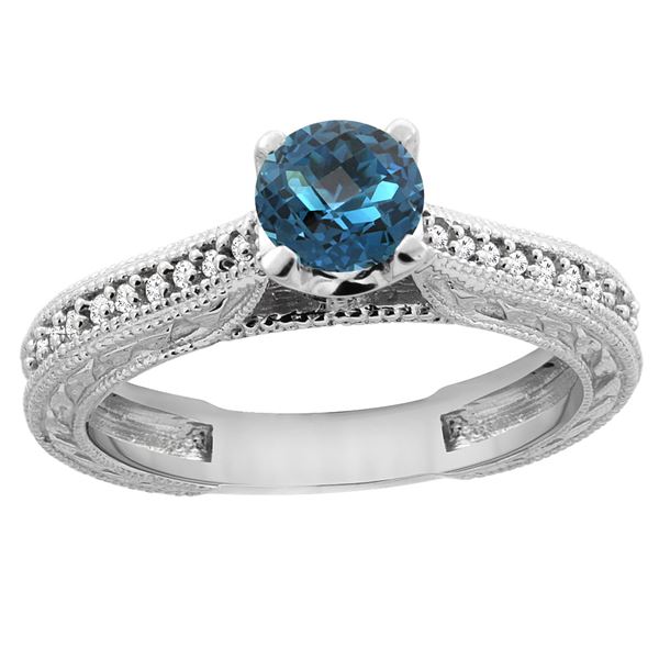 0.71 CTW London Blue Topaz & Diamond Ring 14K White Gold - REF-53F3N