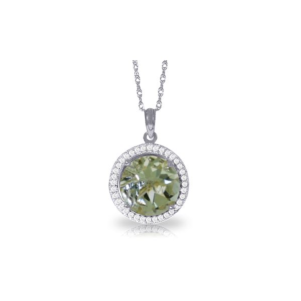 Genuine 5.2 ctw Green Amethyst & Diamond Necklace 14KT White Gold - REF-70H6X