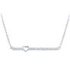 Round Diamond Heart Bar Necklace 1/10 Cttw 10KT White Gold