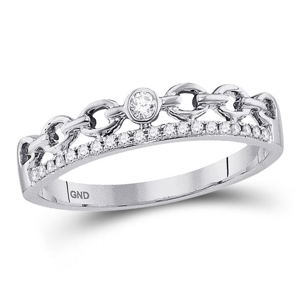 Round Diamond Rolo Link Stackable Band Ring 1/12 Cttw 10KT White Gold