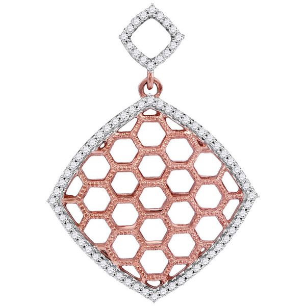 Round Diamond Honeycomb Offset Square Pendant 1/5 Cttw 10KT Two-tone Gold