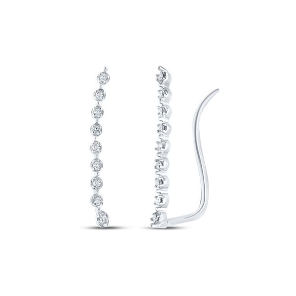 Round Diamond Climber Earrings 1/20 Cttw 10KT White Gold