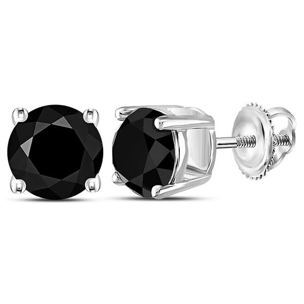 Black Color Enhanced Diamond Solitaire Stud Earrings 4 Cttw 10KT White Gold
