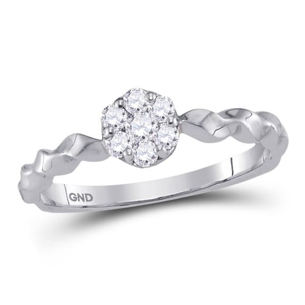 Round Diamond Flower Cluster Stackable Band Ring 1/4 Cttw 10KT White Gold