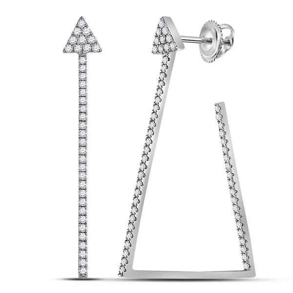 Round Diamond Triangular Hoop Earrings 3/4 Cttw 14KT White Gold