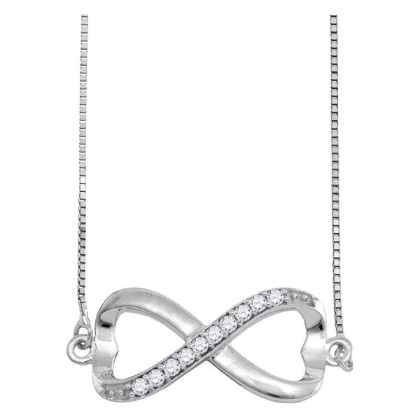 Round Diamond Infinity Pendant Necklace 1/10 Cttw 10KT White Gold