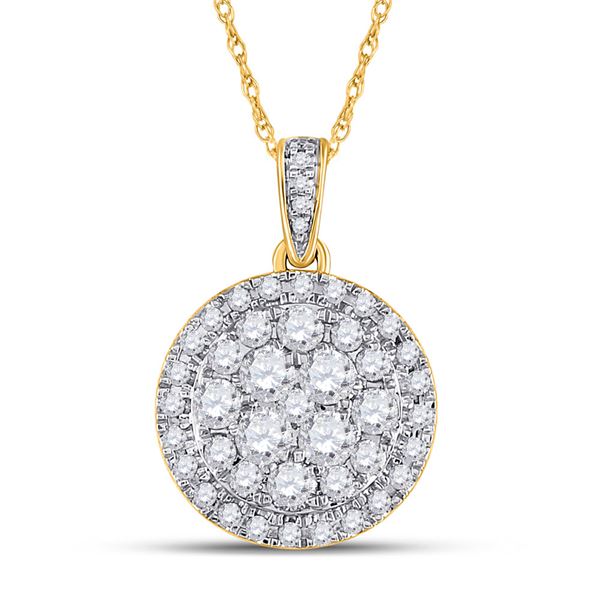 Round Diamond Cluster Pendant 1 Cttw 14KT Yellow Gold