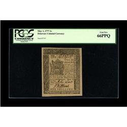 Delaware May 1, 1777 1s PCGS Gem New 66PPQ.