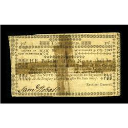New Hampshire November 3, 1775 30s Fine.