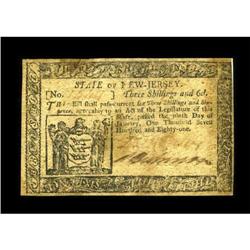 New Jersey January 9, 1781 3s/6d Very Fine.