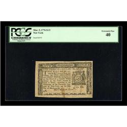 New York March 5, 1776 $1/3 PCGS Extremely Fine