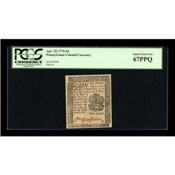 Pennsylvania April 25, 1776 6d PCGS Superb Gem
