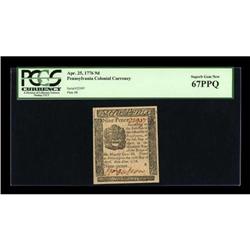 Pennsylvania April 25, 1776 9d PCGS Superb Gem