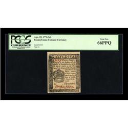 Pennsylvania April 25, 1776 3d PCGS Gem New